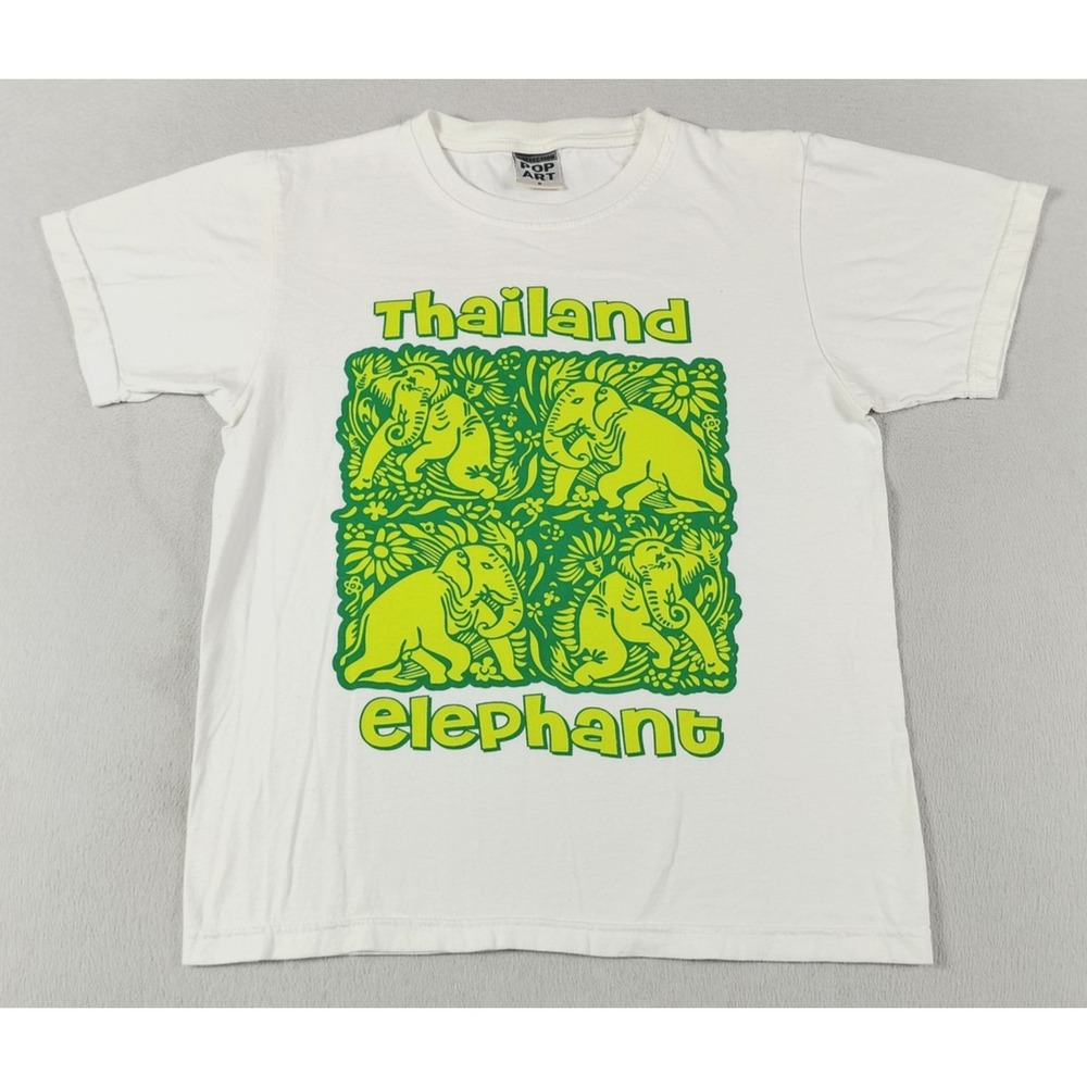 Pop Art Shirt Womens Small White Thailand Elephant Graphic Tee‎ Travel Souvenir